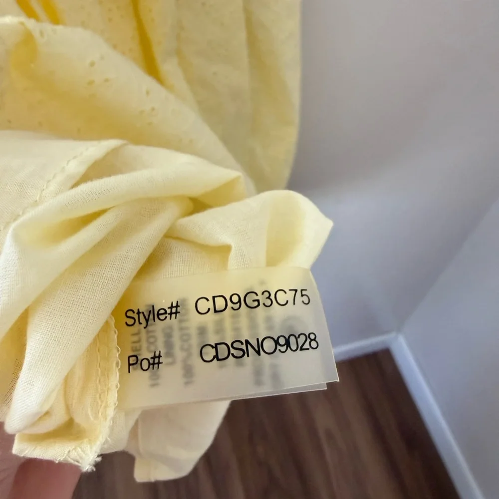 Butter Yellow Sundress Calvin Klein Womens 4 - Eyelet Pleated Cotton Cottagecore - Picture 9 of 16